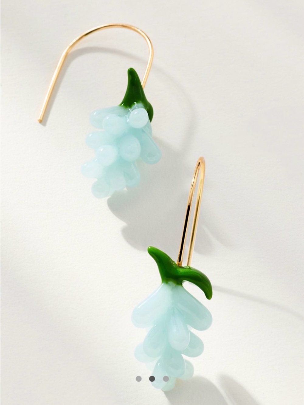 Anthropologie Gold Hook Earrings with Light Blue Glass Floral Drops